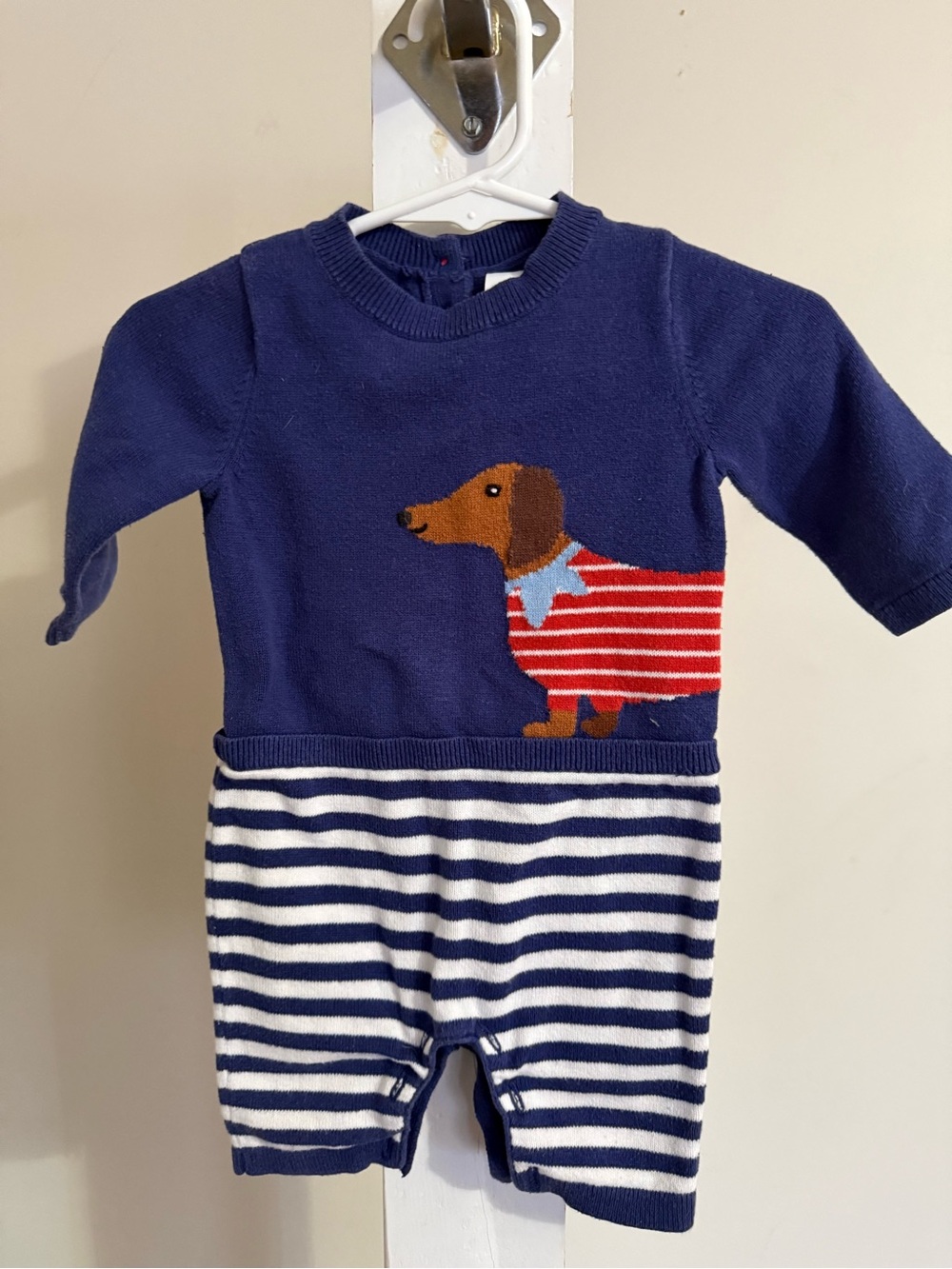 Baby Boden Sausage Dog Knitted Romper